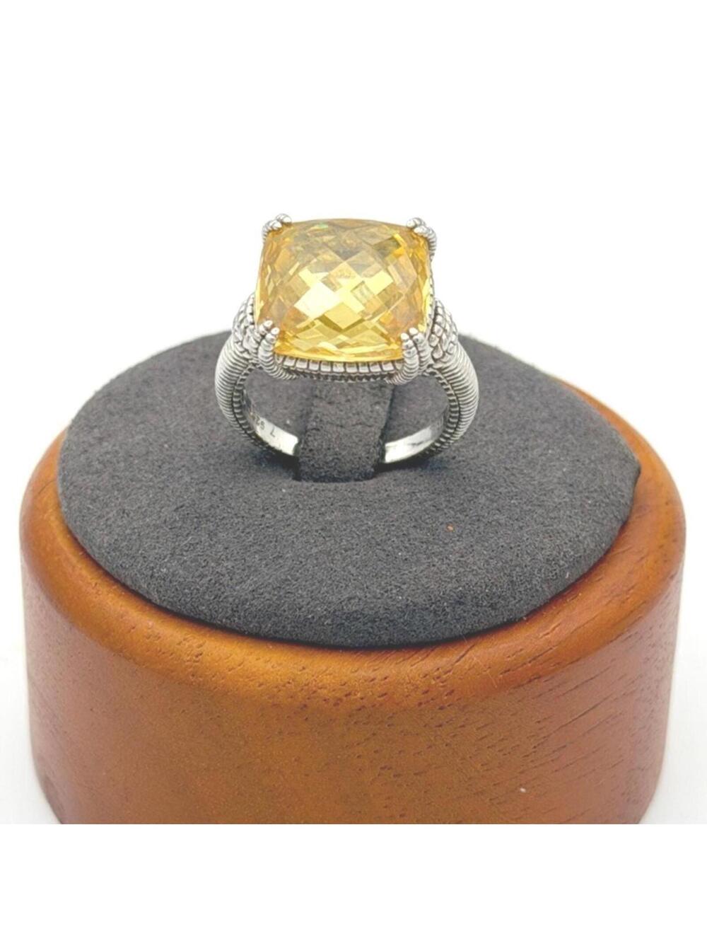 Judith Ripka Yellow Quartz Ring 925 Sterling Silver Cushion Cut Size 8 JR